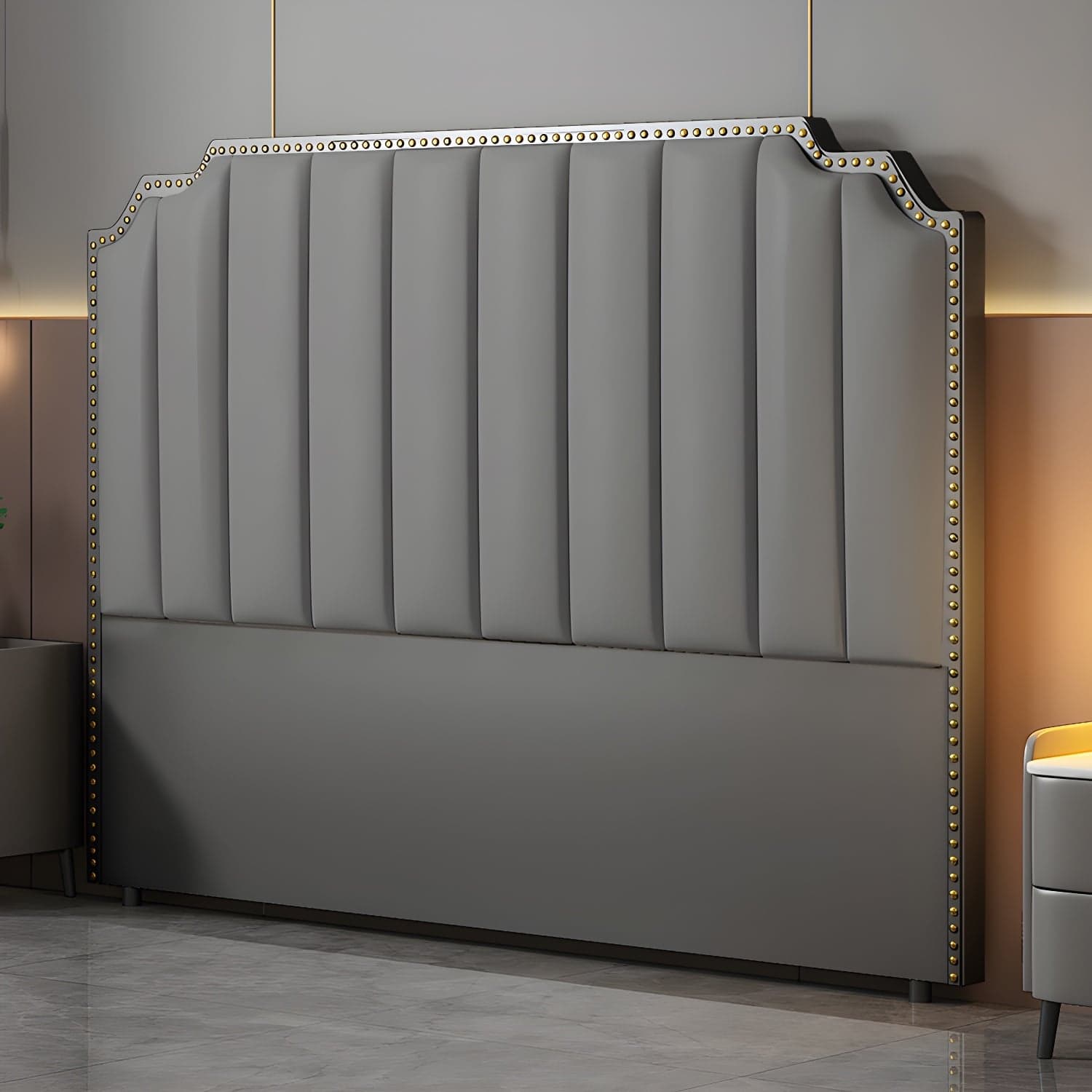 Modern Wood Panel Headboard Upholstered Sponge Fully in Lavish Gray Colors with Elegant Legs