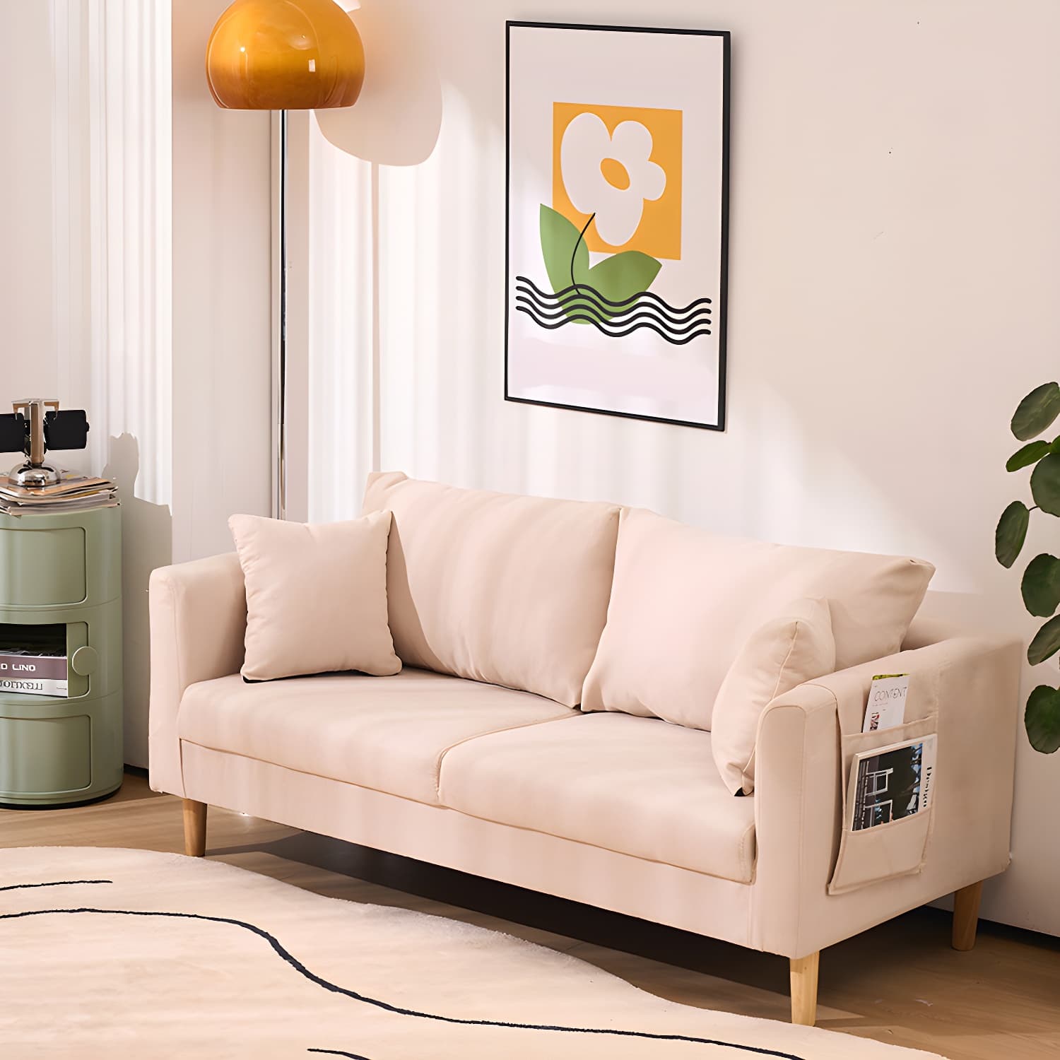 21.25" High Sofa with 2 Pillows Velvet Tuxedo Arm Sofa with Storage thumbnail 12
