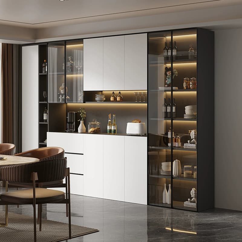White Modern Buffet Cabinet with Cabinets and Shelves, Full Assembly Needed