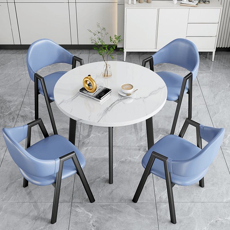 Dining Table Set with Rounded Shape and Padded Chair Back, Featuring Armrest and White Separable Table Top thumbnail 10