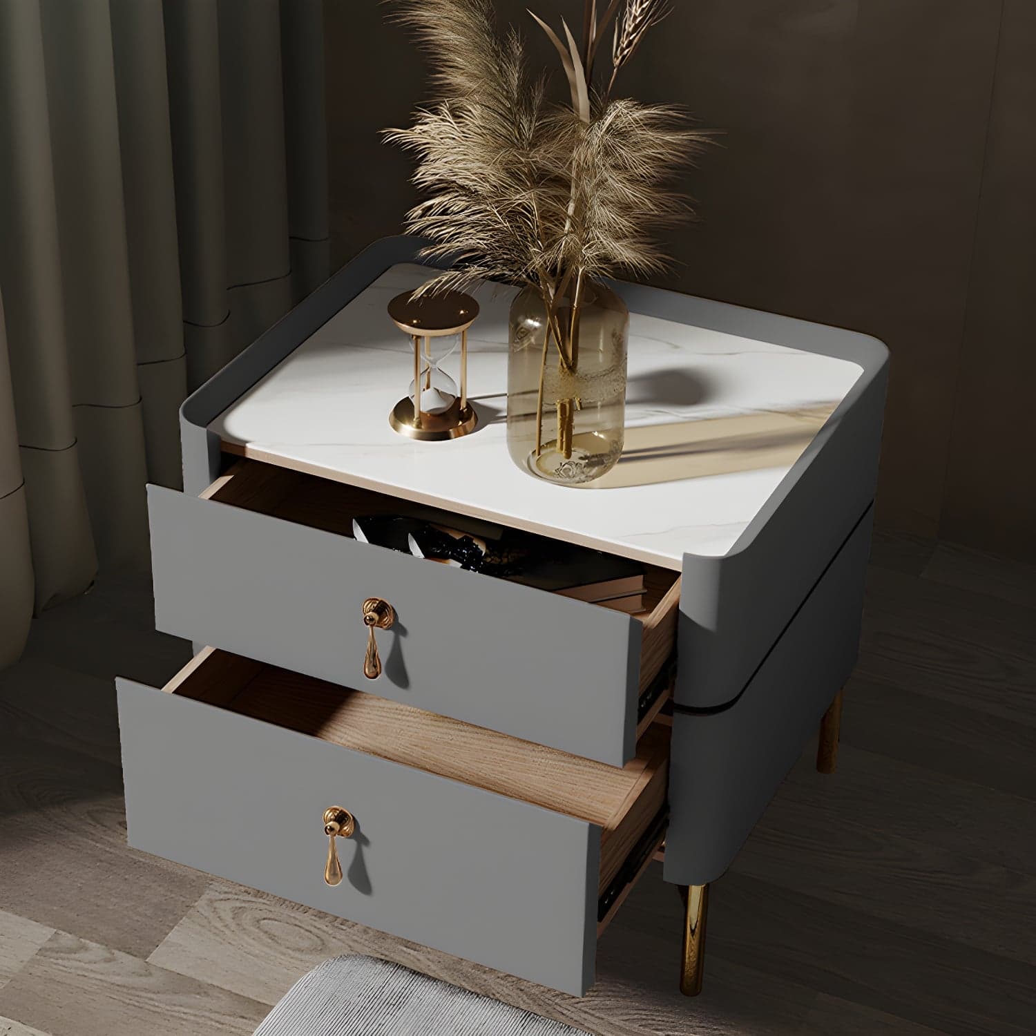Glam 2-Drawer Nightstand Glass Top 19 Inch H Legs Included Night Table thumbnail 3