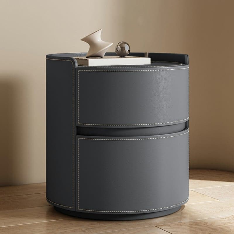 Modern Faux Leather Round Nightstand with 2 Drawers in Under 21 in. Narrow Size thumbnail 3