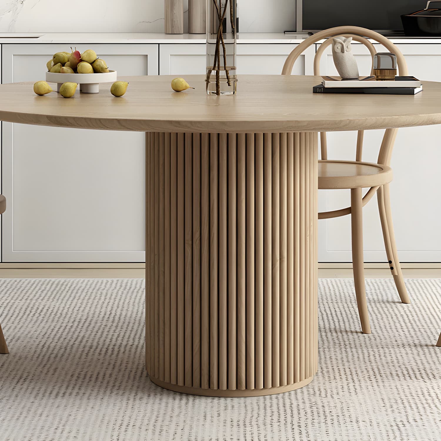Modern Round Dining Table Pine Solid Wood Pedestal Dining Table in Natural thumbnail 8
