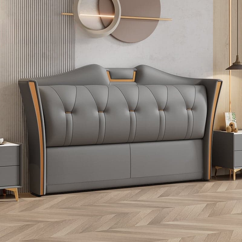 Trendy Wingback Headboard in Natural Wood with No Distressing, Camelback Shape for Queen/Full Bed, Featuring Sponge Upholstery and Standard Height thumbnail 5