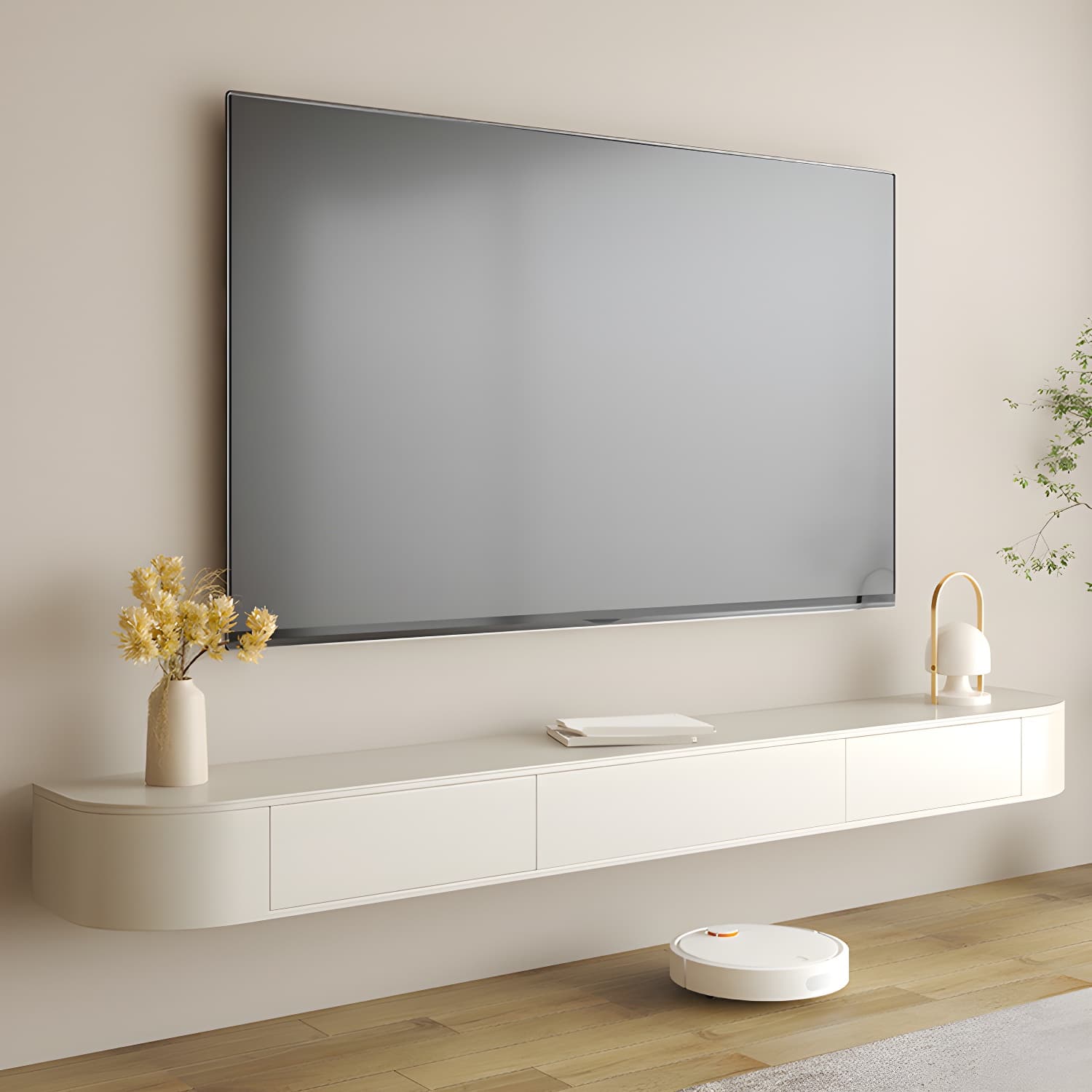 Enclosed Storage Media Console TV Stand Modern TV Stand Console with Drawers thumbnail 2