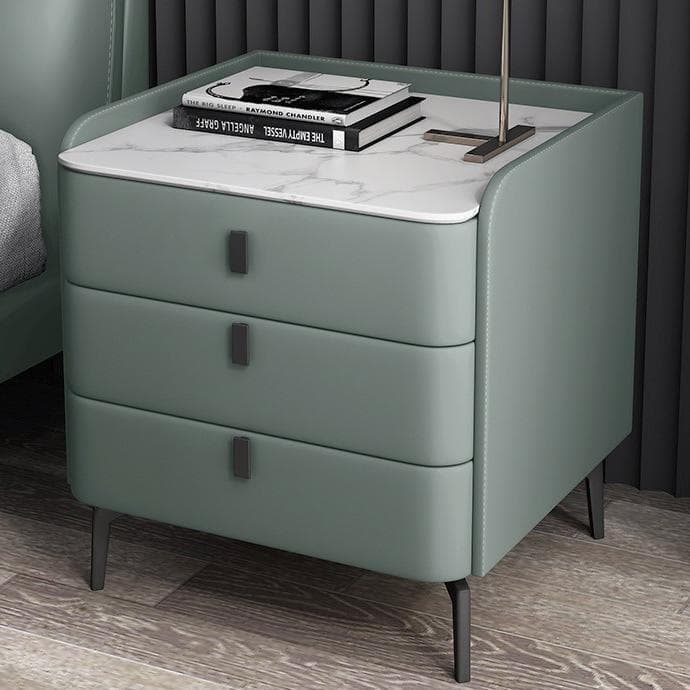Modern Wooden 3-Drawer Nightstand Stone Countertop with Legs Partial Assembly Required thumbnail 5