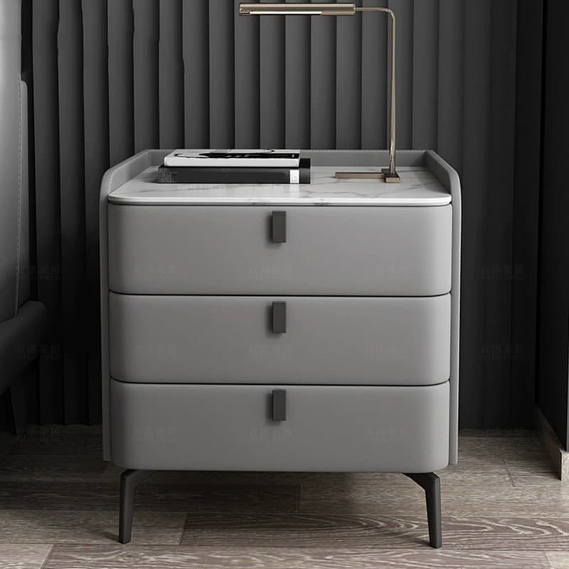 Modern Wooden 3-Drawer Nightstand Stone Countertop with Legs Partial Assembly Required thumbnail 12