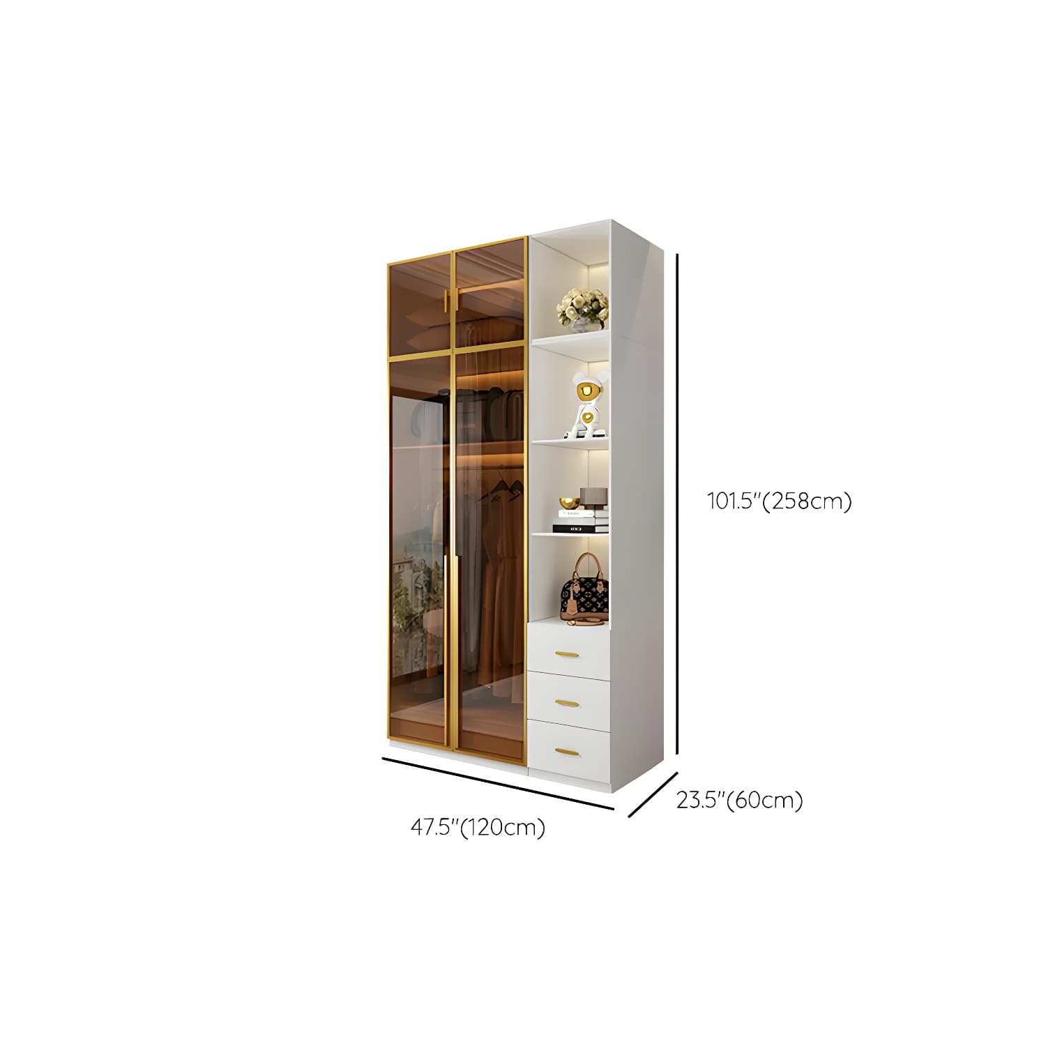 Modern White Wood Frame Wardrobe Armoire Freestanding Wardrobe with Soft Close Drawers thumbnail 26