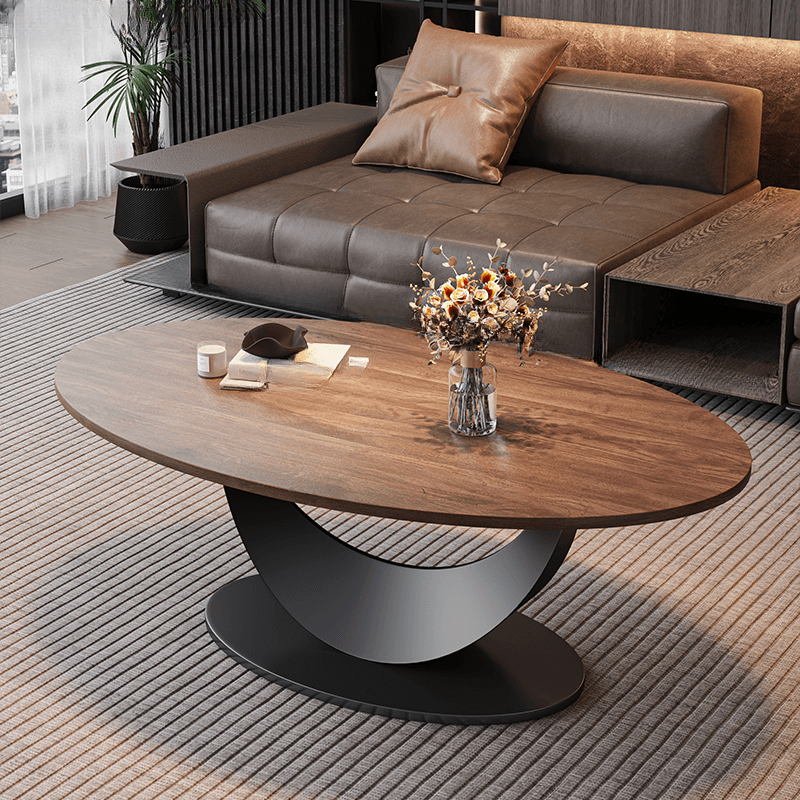 Trendy Cocoa Wooden Oval Single Accent Table with Metal Base thumbnail 1