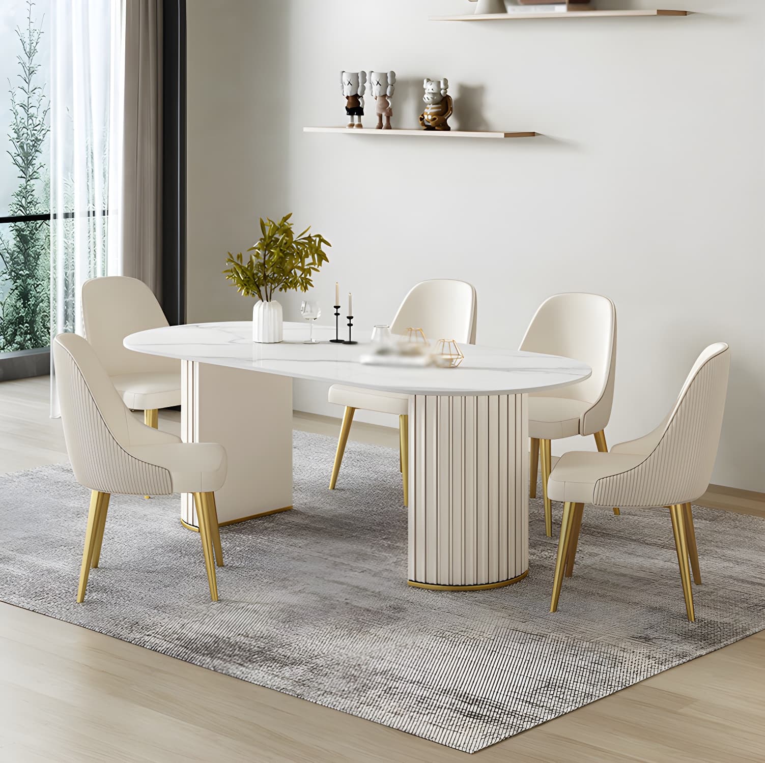 Glam 1/2/5/6/7 Pieces Dining Set Oval Sintered Stone Dining Table Set thumbnail 4