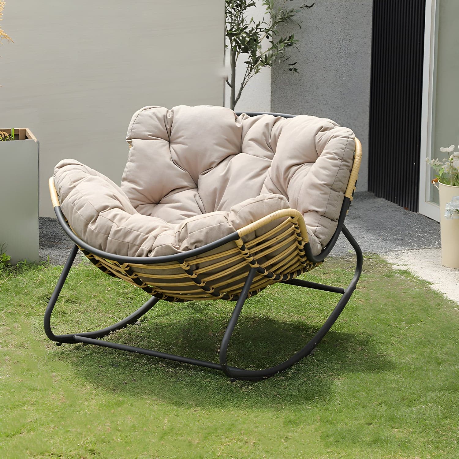 Modern Metal Upholstered Rocking Chair with Removable Back Cushion - Perfect Addition to Your Porch thumbnail 1