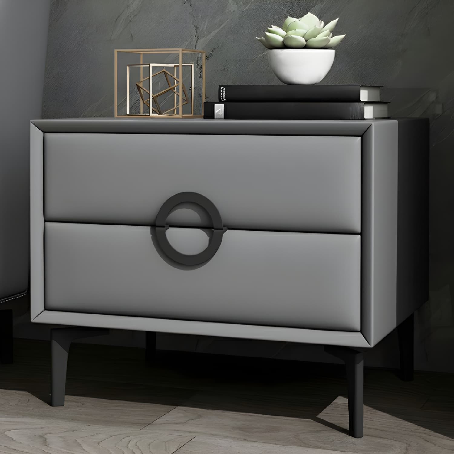 Glam Style Solid Wood Two Drawers Nightstand with Legs for Bedroom thumbnail 12