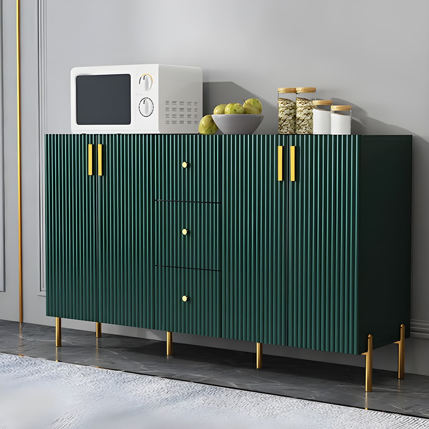 Living Room Glam Faux Wood Sideboard with Shelves and 3 Drawers thumbnail 15