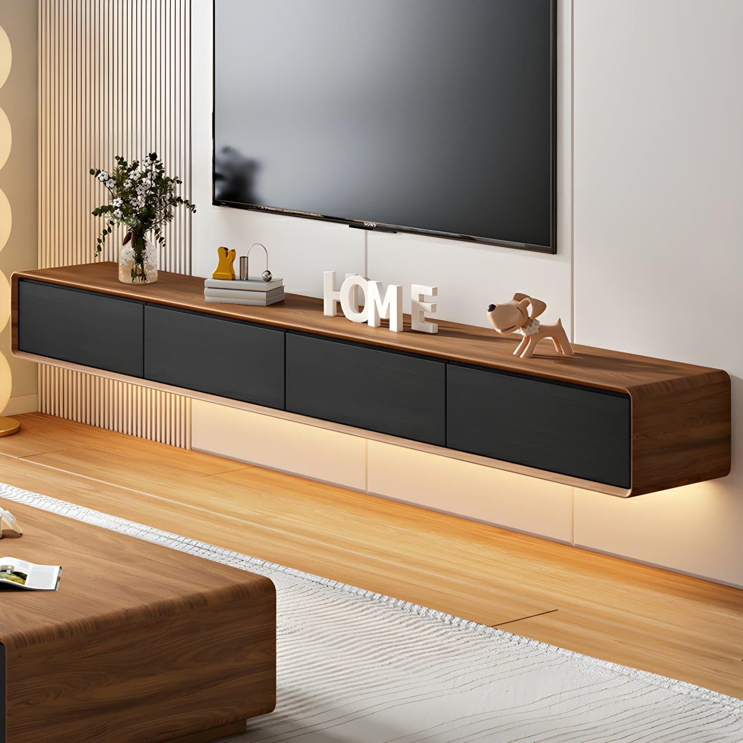 Modern Floating 2-Drawer TV Cabinet with Cable Management for Living Room thumbnail 6