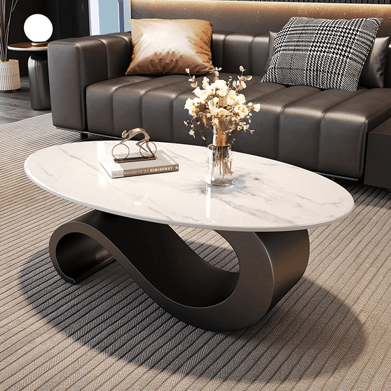 Minimalist Elliptical Rock Nesting Accent Table with Abstract Base thumbnail 2