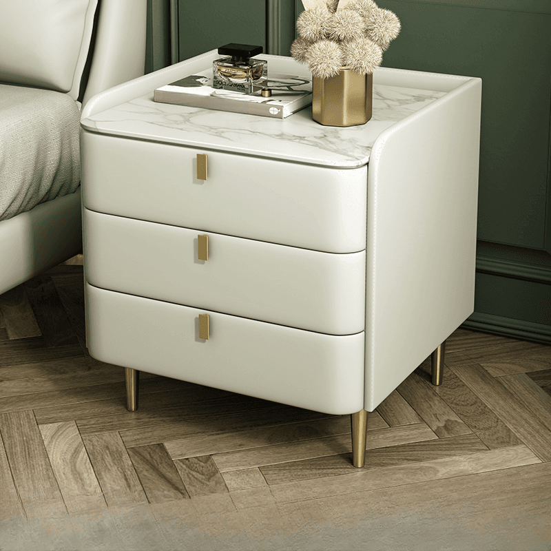 Art Deco 3 Tiers Drawer Storage Bedside Table with Stone Countertop thumbnail 12