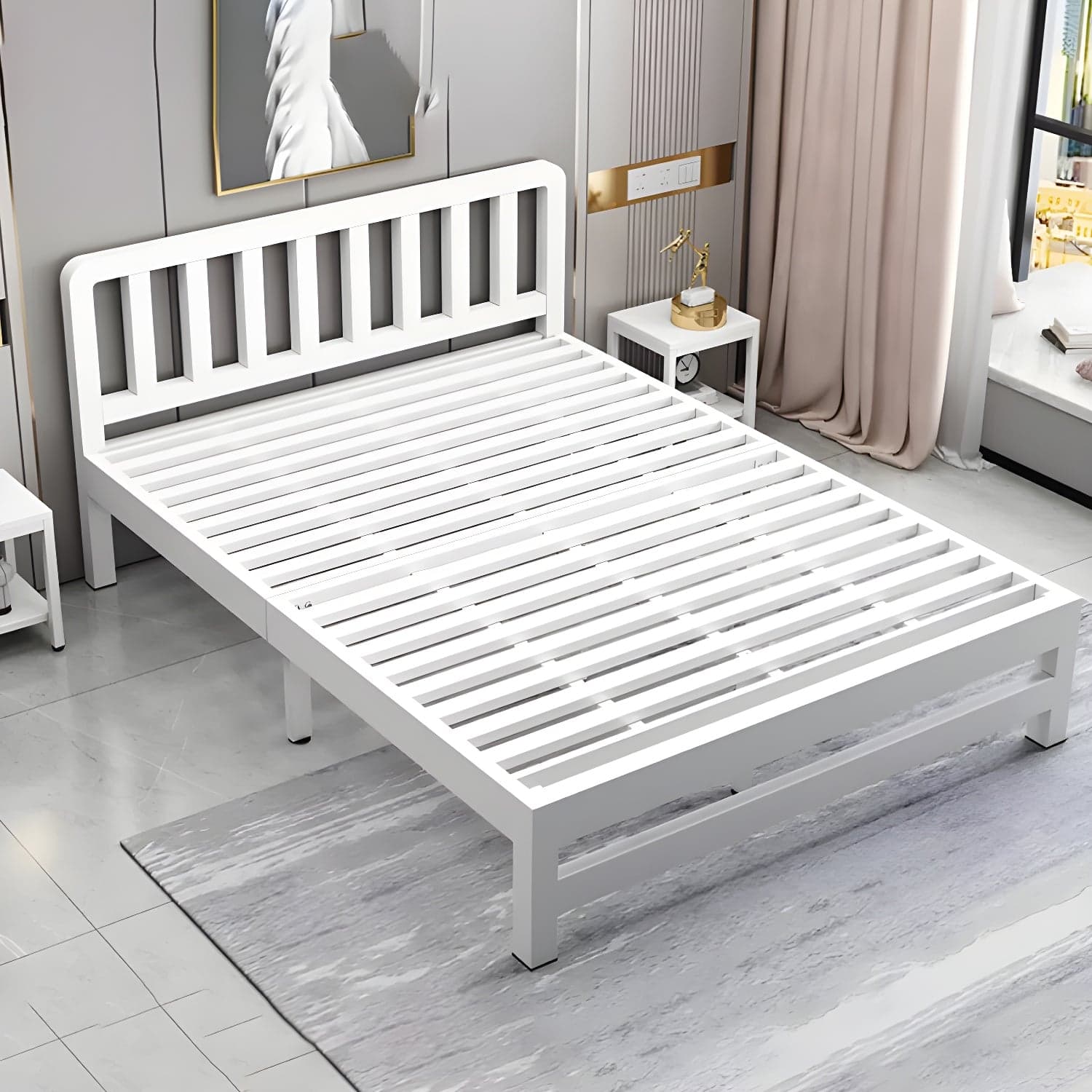 Contemporary Metal Bed Frame Solid Color Slat Bed with Custom Gold Legs thumbnail 3
