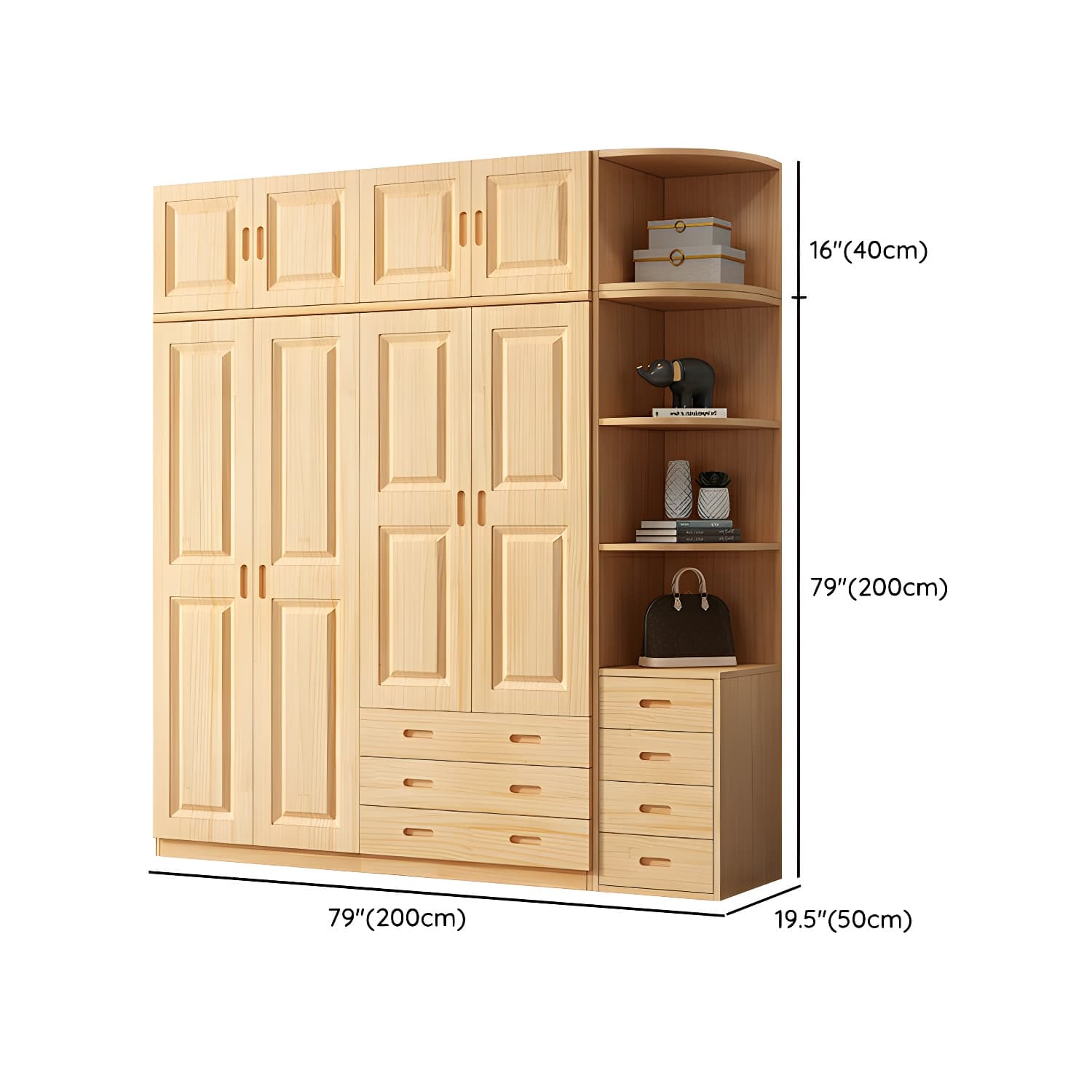 Modern Natural Pine Wardrobe Armoire with Drawers and Clothing Rod - image 40