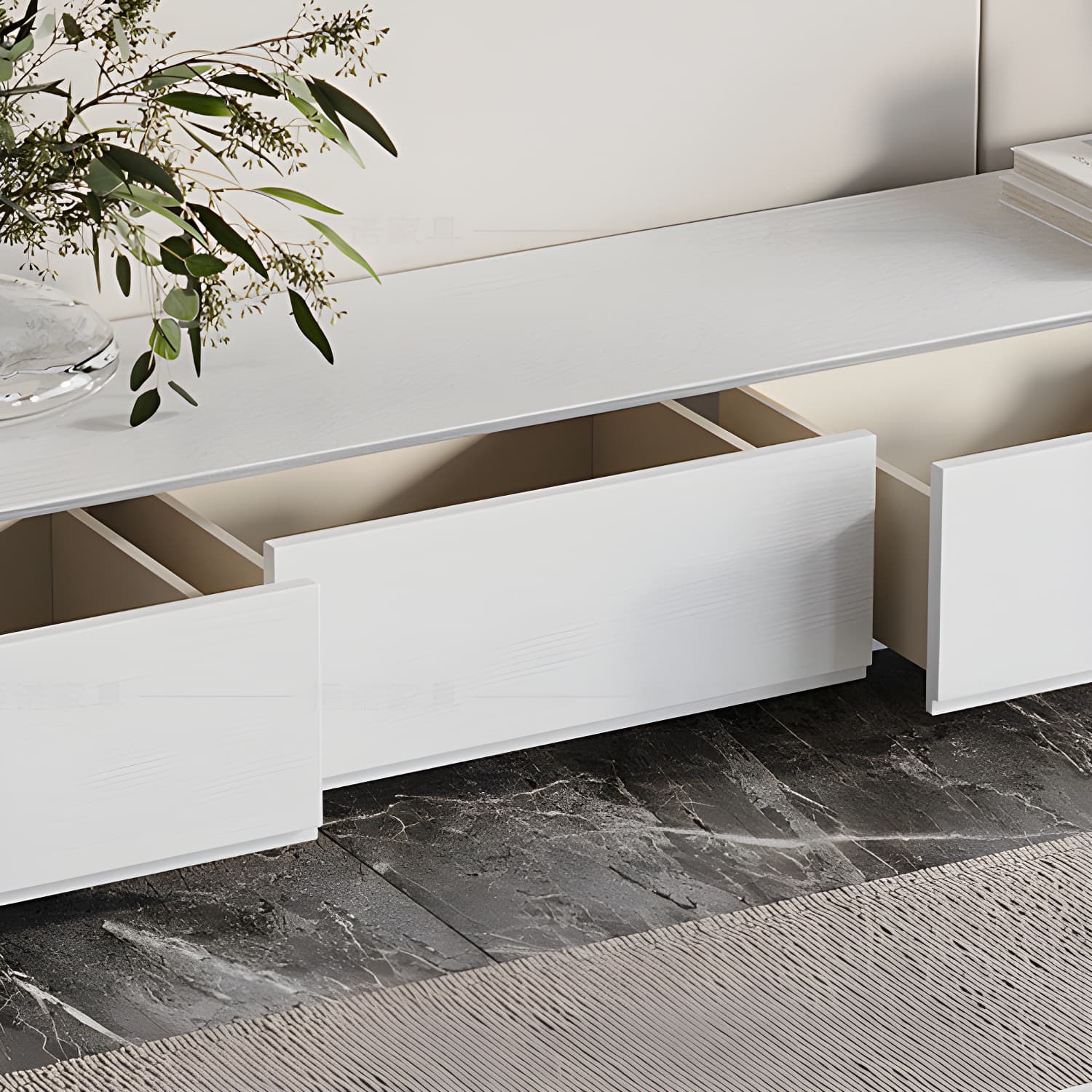 White Wood TV Stand Modernism TV Stand With Drawers for living Room thumbnail 8