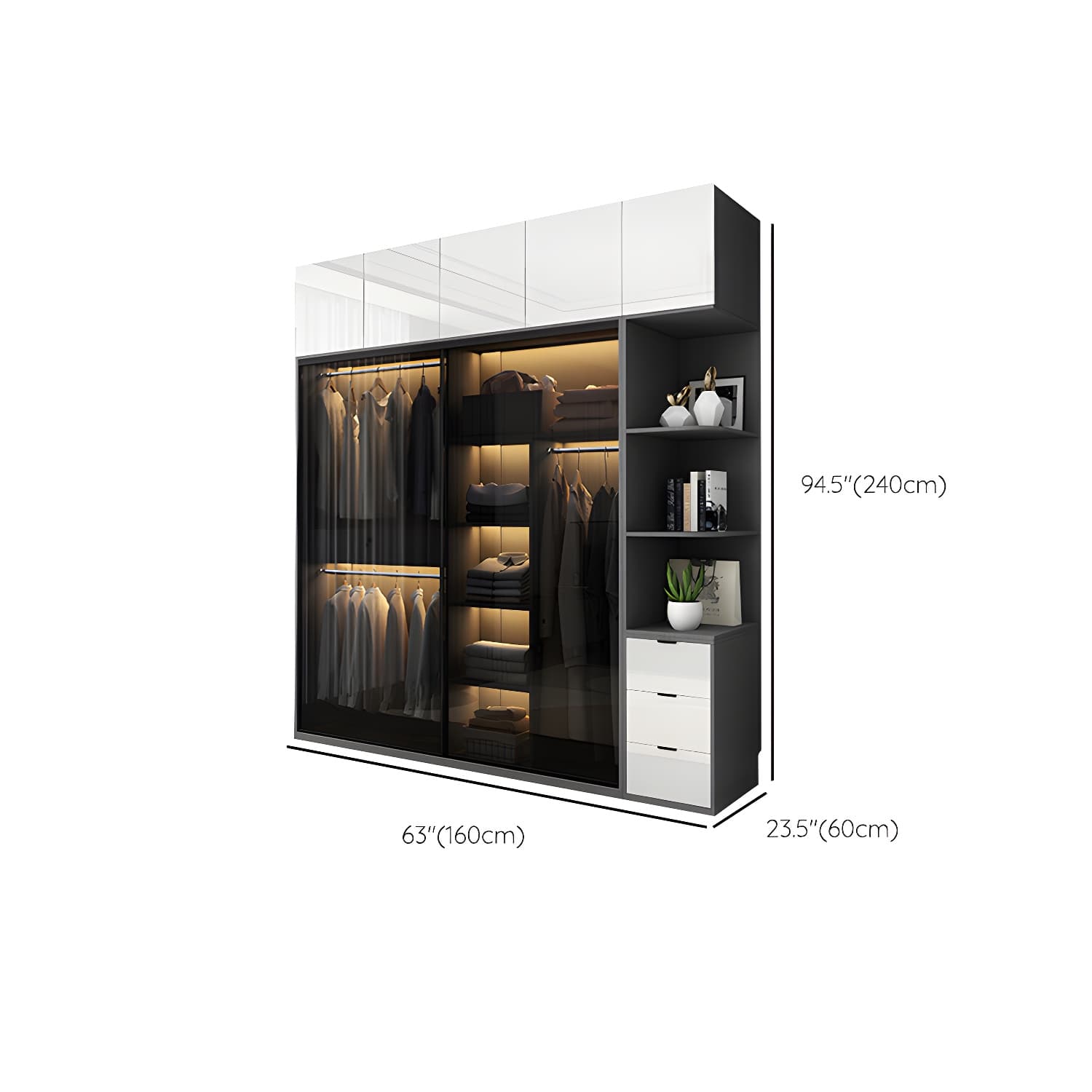 Glass and Wood Wardrobe Armoire Contemporary Wardrobe Cabinet thumbnail 24