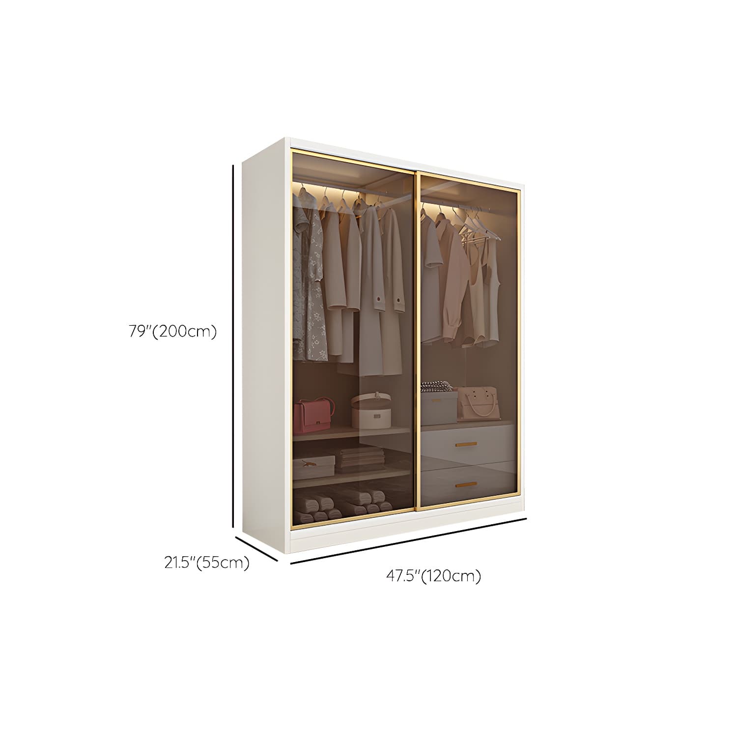 Modern White Wood Frame Wardrobe Freestanding Wardrobe with Sliding Glass Doors thumbnail 10