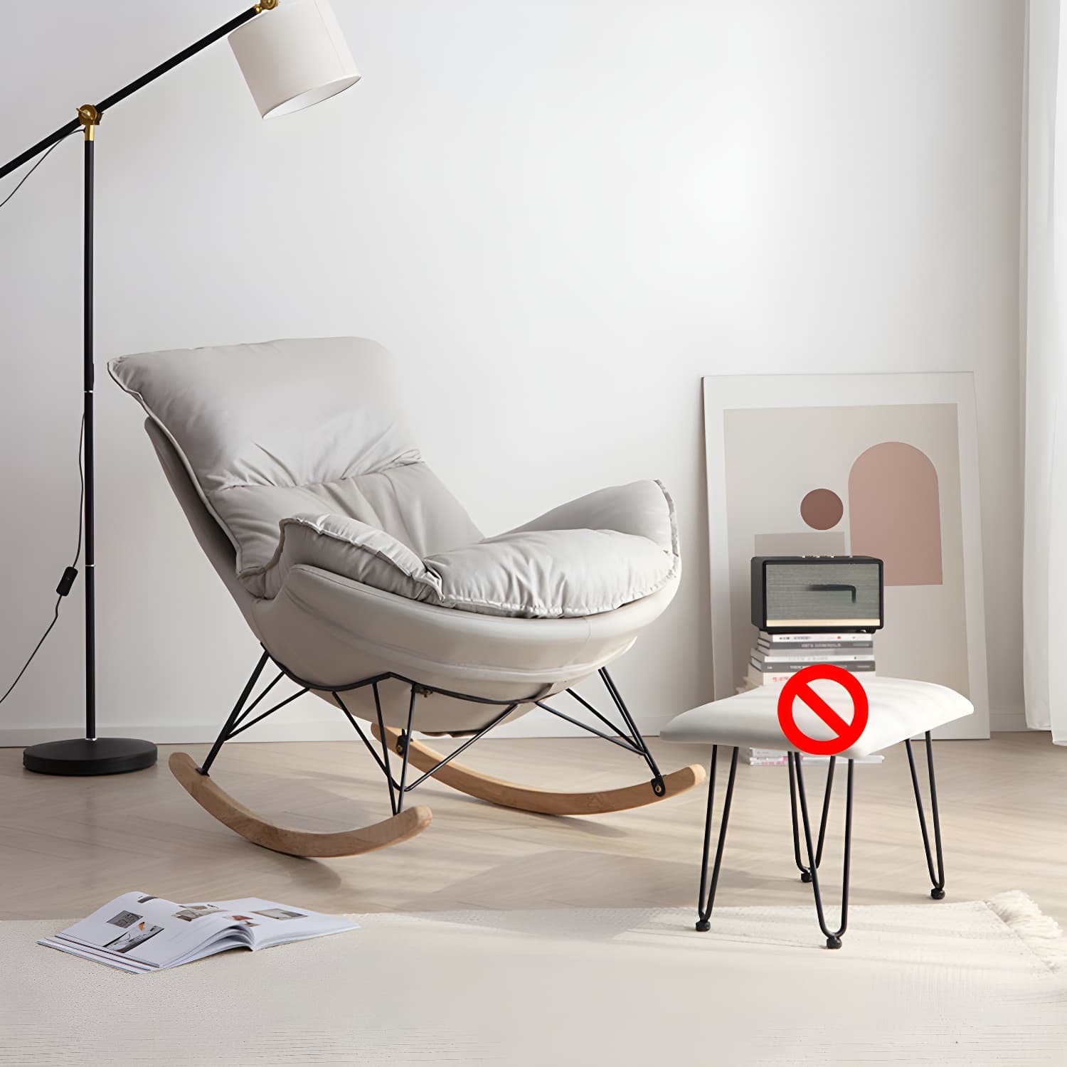 Simple Faux Leather Rocker Chair Plain Rocking Chair with Removable Cushions thumbnail 4