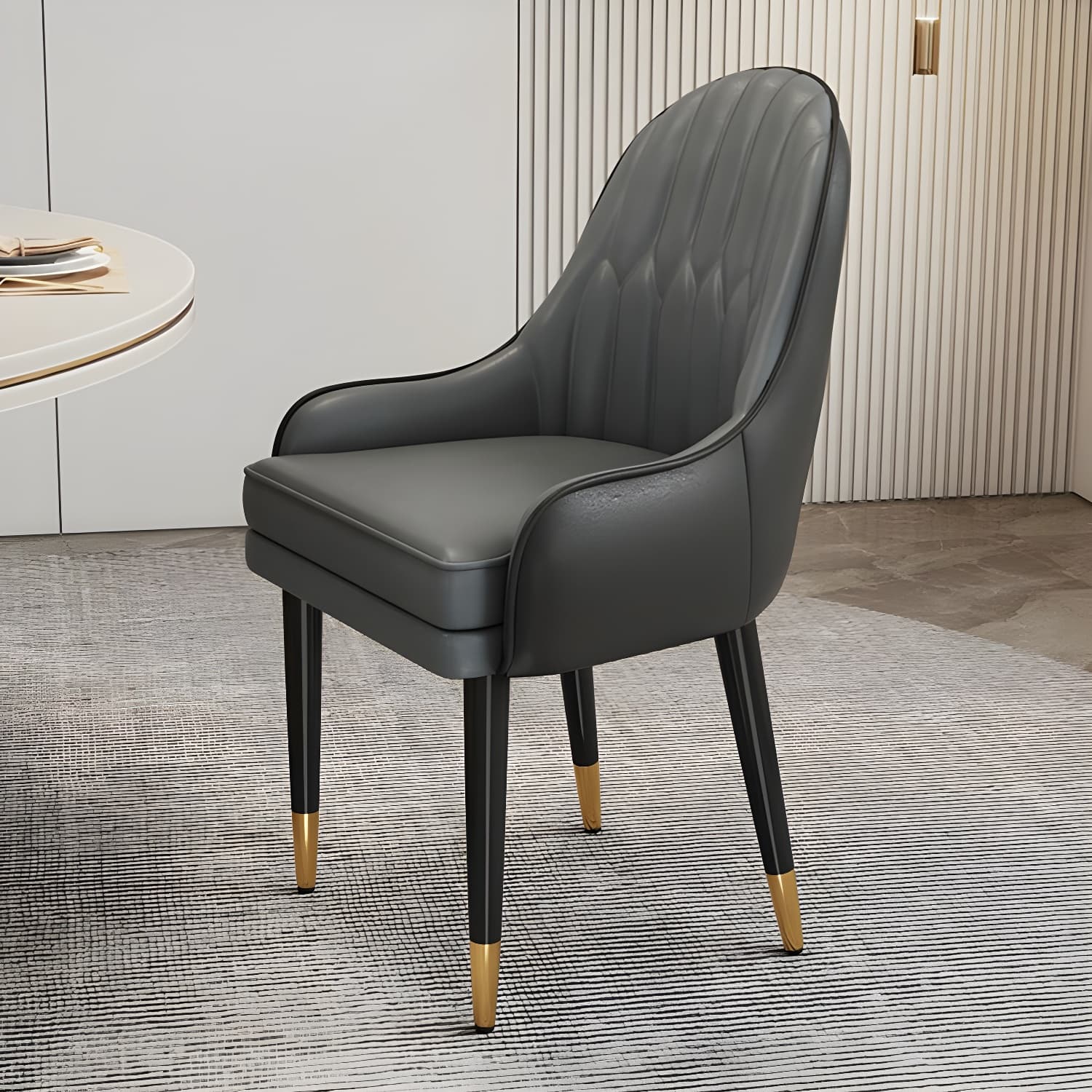 Glam Arm Chair with Upholstered Faux Leather, Solid Back, and Metal Legs thumbnail 4