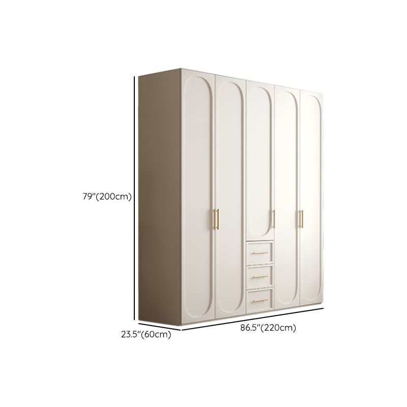 White Minimalist Manufactured Wood Wardrobe Closet with 3-Drawer, Soft Close Door, Interior Shelves, and Clothing Rod thumbnail 12
