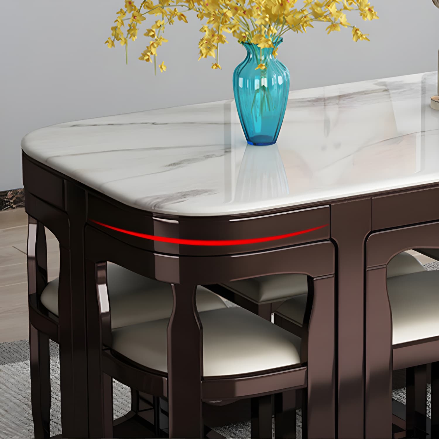 7-Piece Modern Wood Dining Set with Trestle Base and Upholstered Chairs in White - Seats 6 thumbnail 16