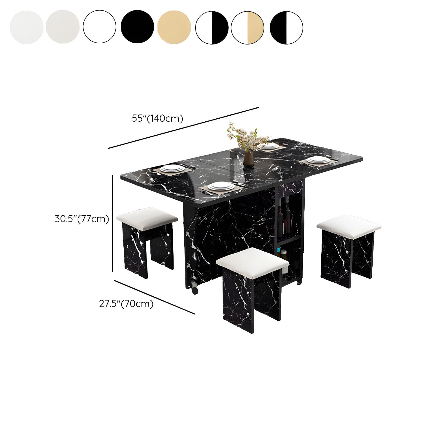 5-Piece Modern Wood Dining Set with Rectangle Table and White Backless Stools thumbnail 21