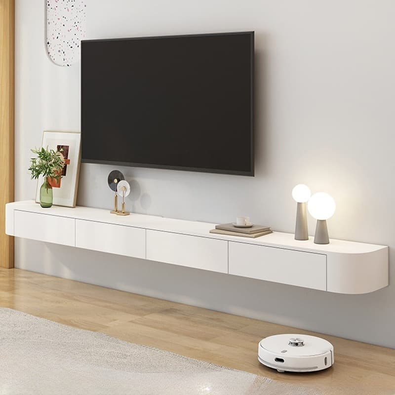 Deco Wall Mounted Wood TV Stand in White with 2 Drawers and 1 Cabinet thumbnail 2