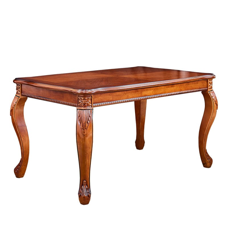 Retro Rectangular Brown Solid Wood Dining Table Set with Four Legs and Fixed Table thumbnail 5