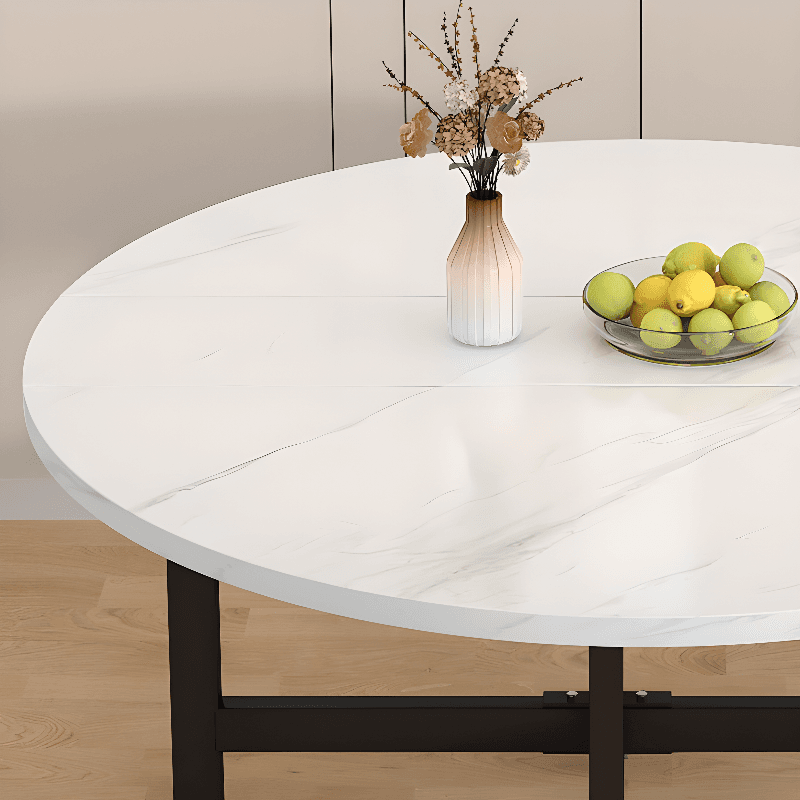 Modern Simple Style Circular Dining Table with Lumber Top, Chalk Color, Pop Up Mechanism, Seats 2 to 6, and Collapsible thumbnail 7