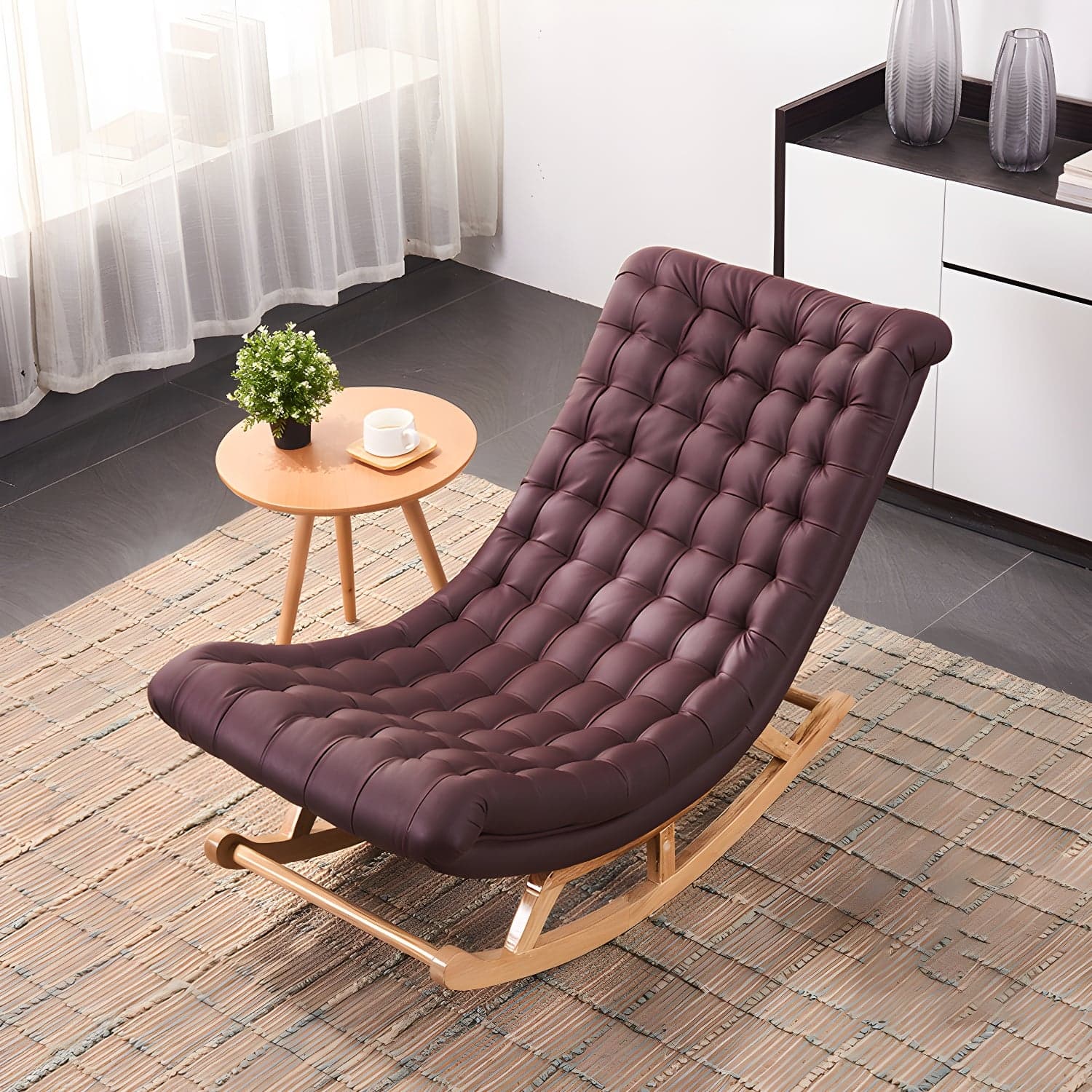Indoor Leisure Chaise Chair Modern Wooden Upholstered Rocking Chair thumbnail 2
