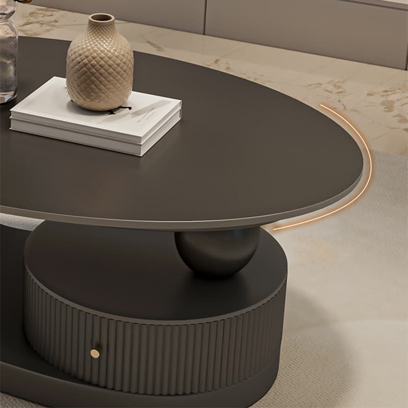 Modern Oval Stone Top Coffee Table, Abstract Iron Base, Scratch Resistant thumbnail 9