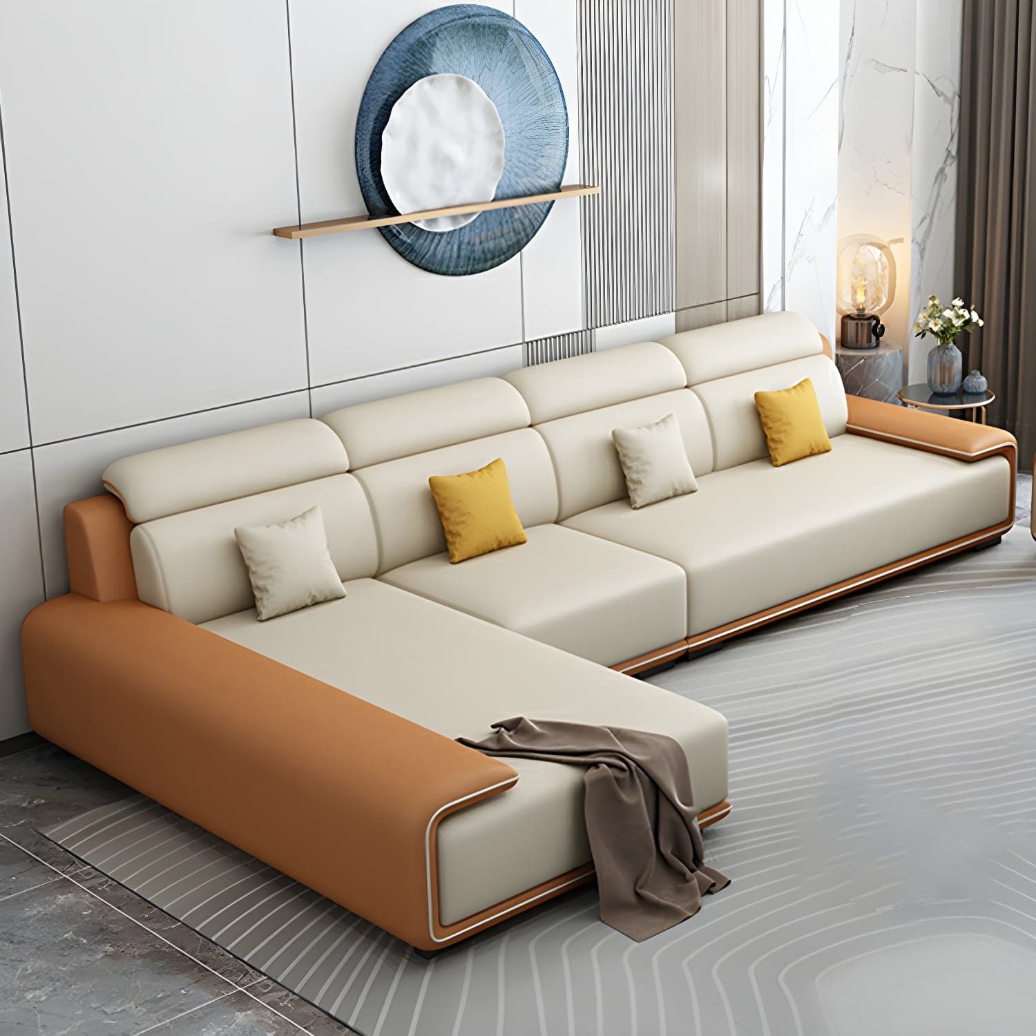 Modern L-Shape Sofa Chaise Sectional Set in Tech Cloth Features Storage and Seat for 4 thumbnail 4