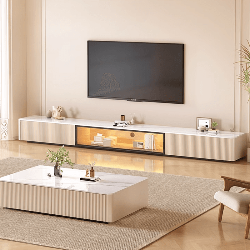 Modish Sintered Stone TV Stand with 2-Drawer, Cabinet & Cable Management Living Room thumbnail 6