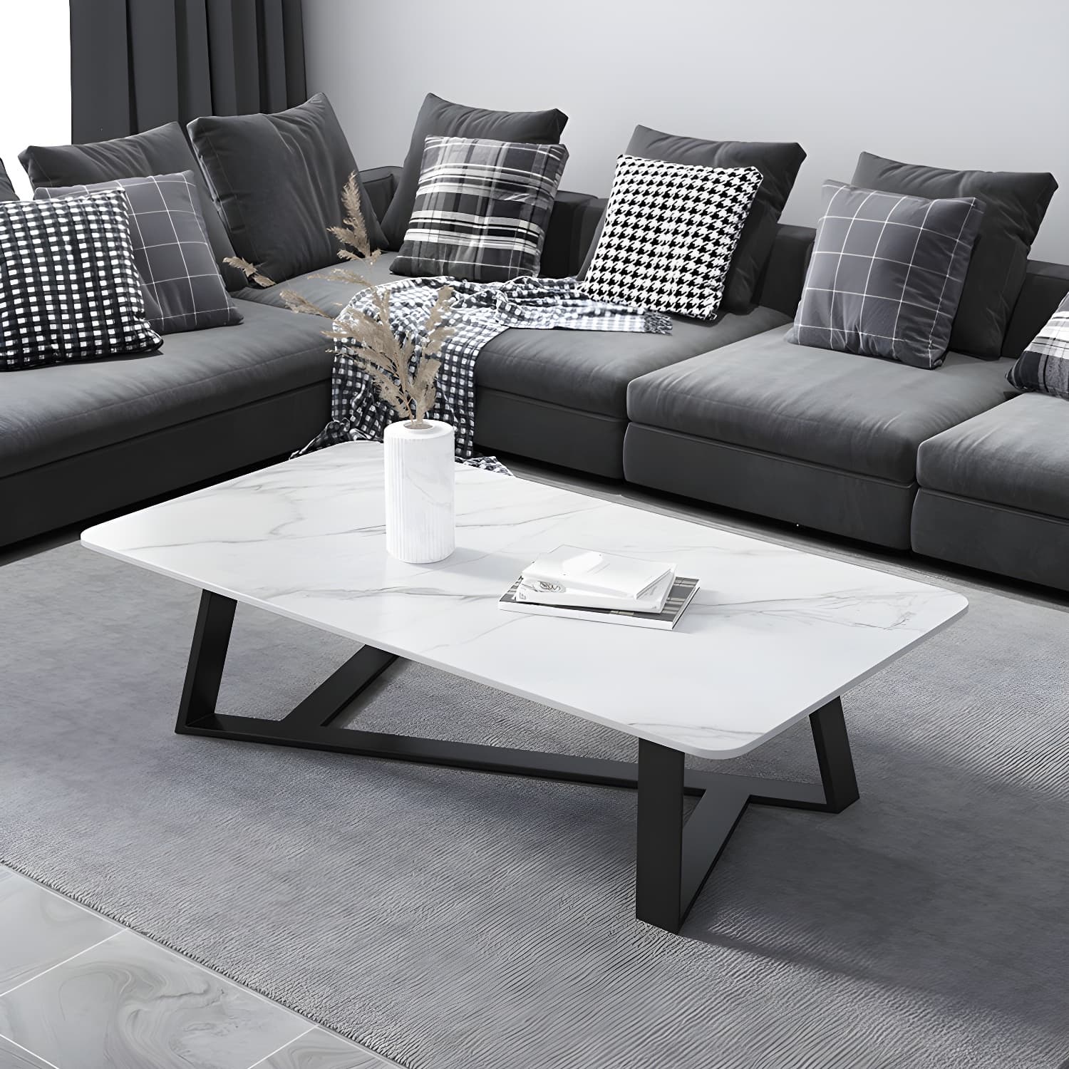 Marble Sled Coffee Table Modern Style Rectangular Cocktail Table thumbnail 9