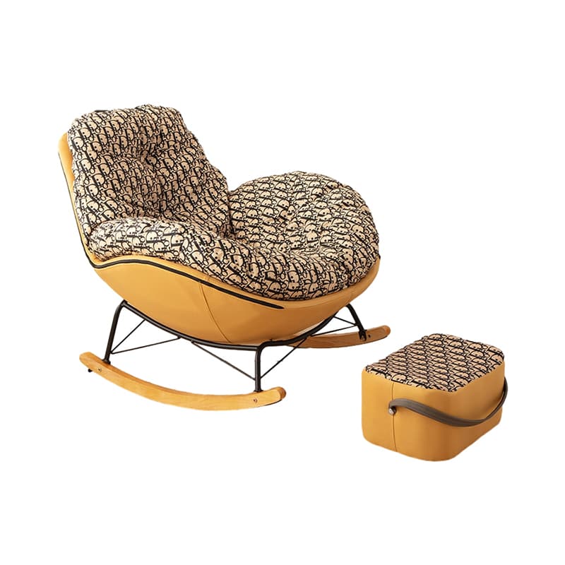 Natural Stationary Wingback Living Room Rocking Chair with Back thumbnail 9