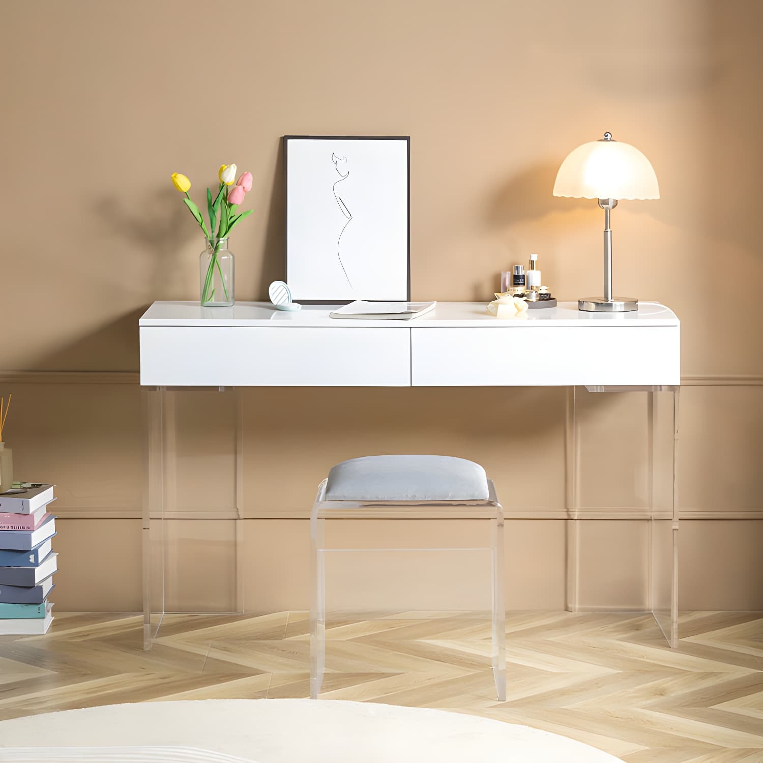 Contemporary Acrylic Vanity Desk 2-Drawer Vanity Dressing Table thumbnail 4