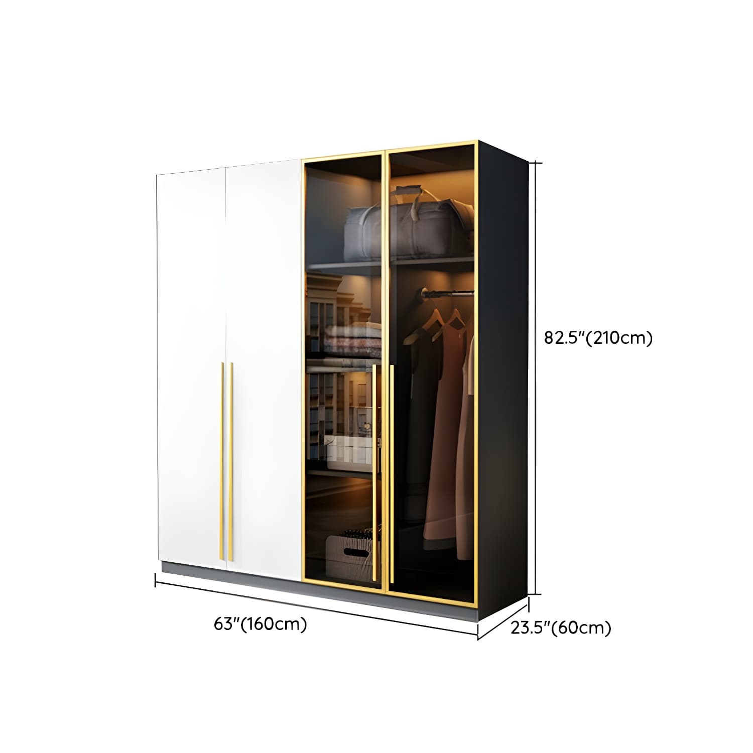 Contemporary Color Block Glass Doors Combination Armoire with Shelves Storage thumbnail 15