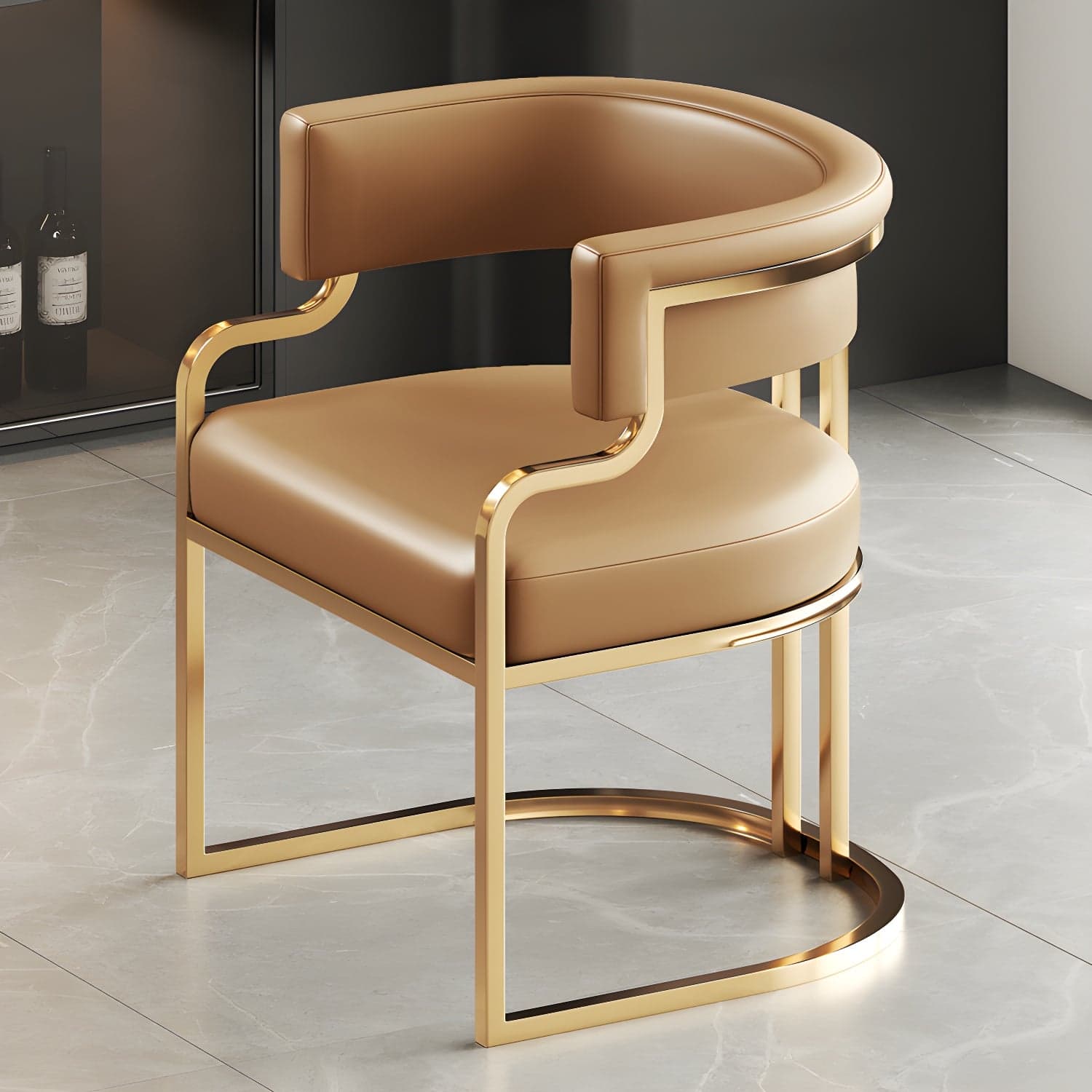 Faux Leather Dining Chairs Glam Style Open Back Armless Chair for Dining Room thumbnail 6