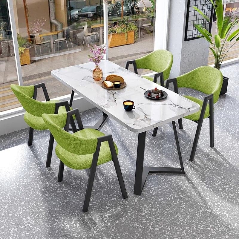 Dining Table Set with Sleighing Slate Top and Padded Chair with Back and Armrest, 5-piece in White thumbnail 4