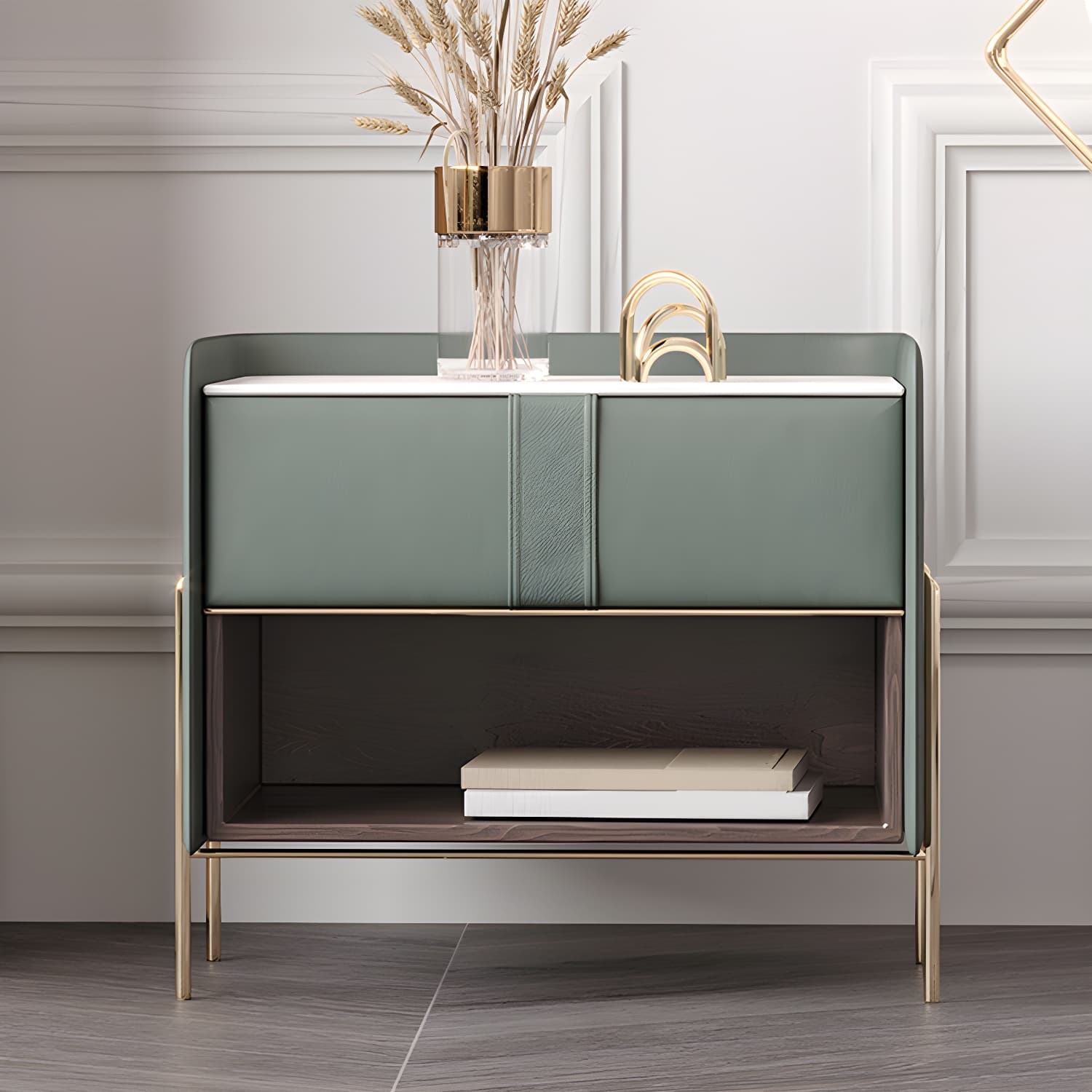 1-Drawer 1-Shelf Accent Table Nightstand 20.47" Tall Stone Nightstand thumbnail 6