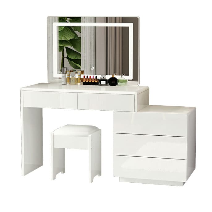 Modern 48'' White Wood Makeup Vanity & Stools with Drawers Self Close or Reserve Installation thumbnail 8