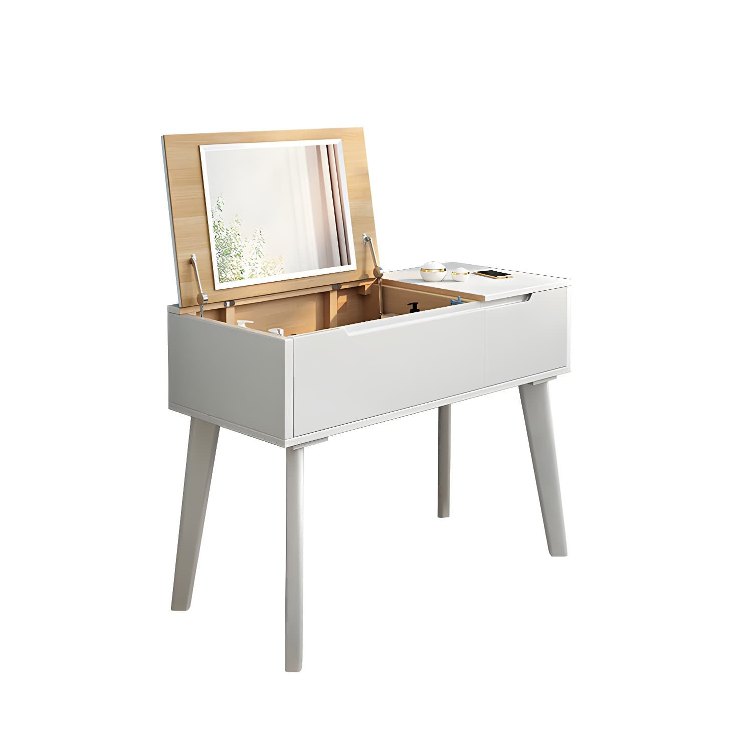 Scandinavian 29.52" Height Solid Wood Table Makeup Vanity with Mirror thumbnail 14