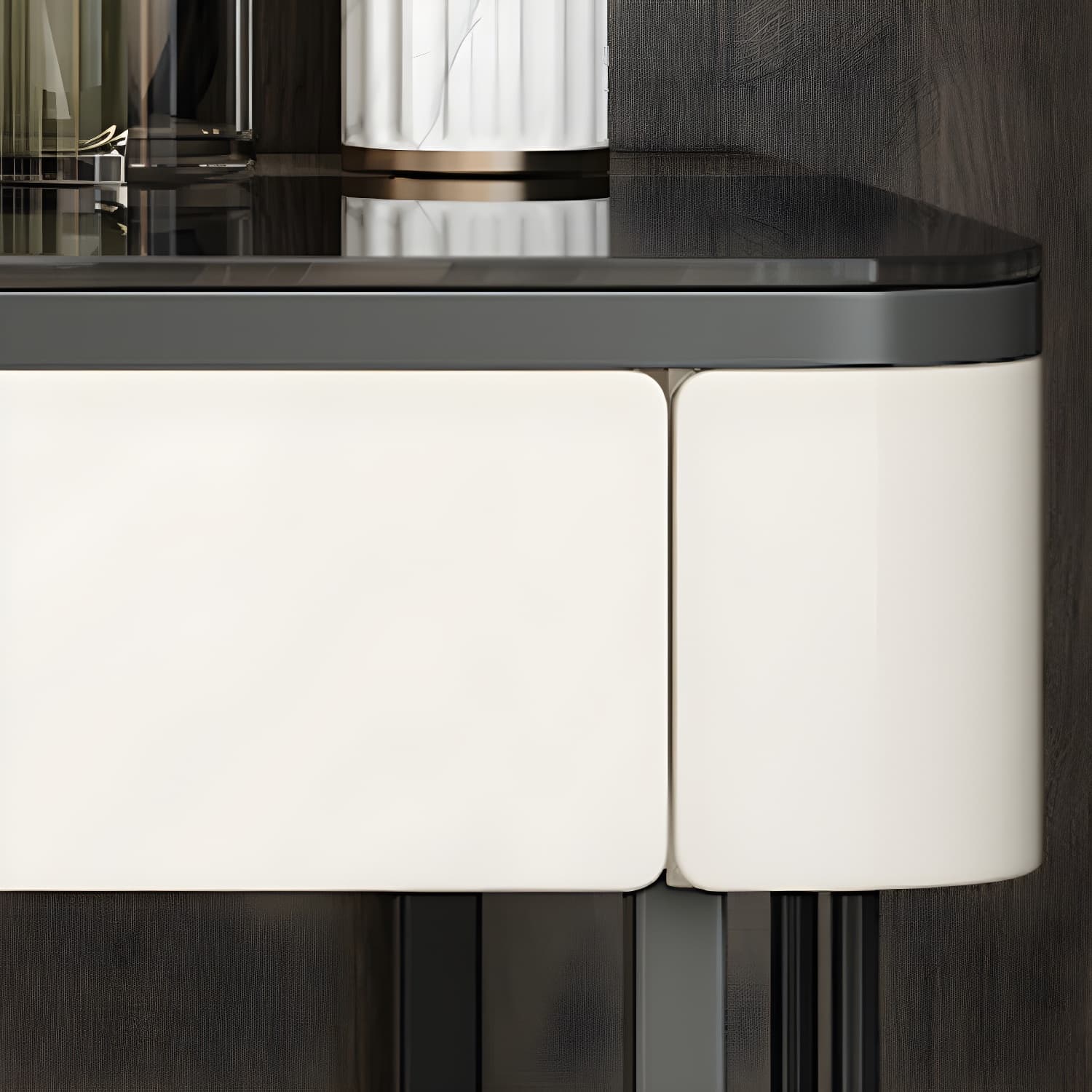Modern Minimalist White Vanity Table Set 29.53" H Glass Top Vanity Table with Storage thumbnail 9