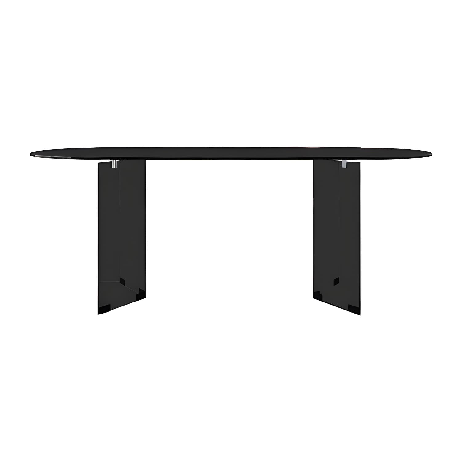 Glass Contemporary Oval Dining Table Clear Glass Top Table with Double Pedestal thumbnail 1