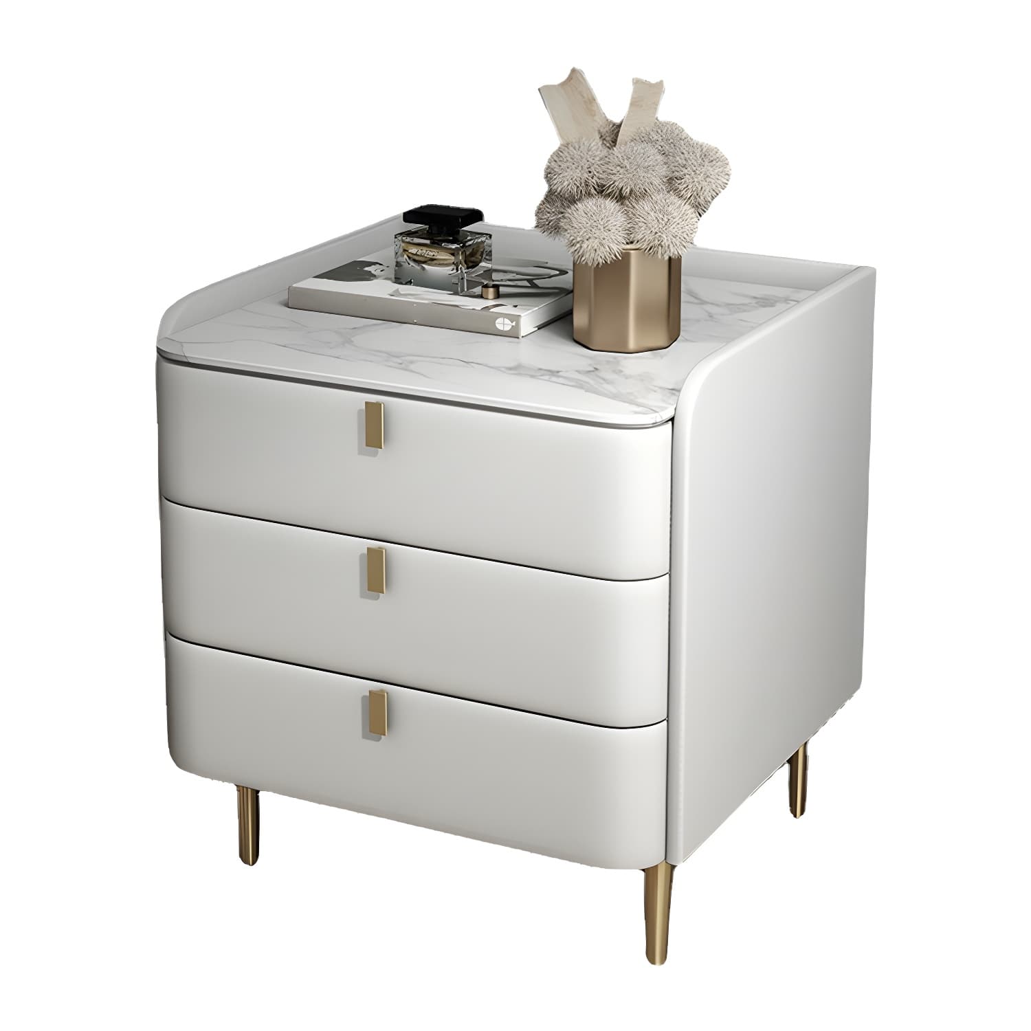 Stone Top Nightstand 3-drawer Leather Night Table with 4 Legs thumbnail 14