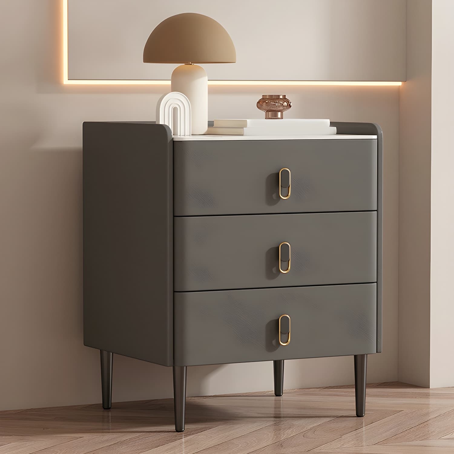 Modern Faux Leather Bachelor's Chest with Stone Countertop, 3 Drawers thumbnail 19